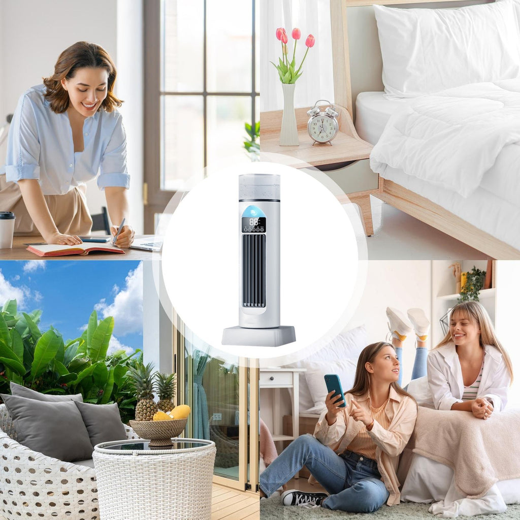 Silent Tower Fan Bladeless Oscillating Cooler Remote 6 Speed Portable AC