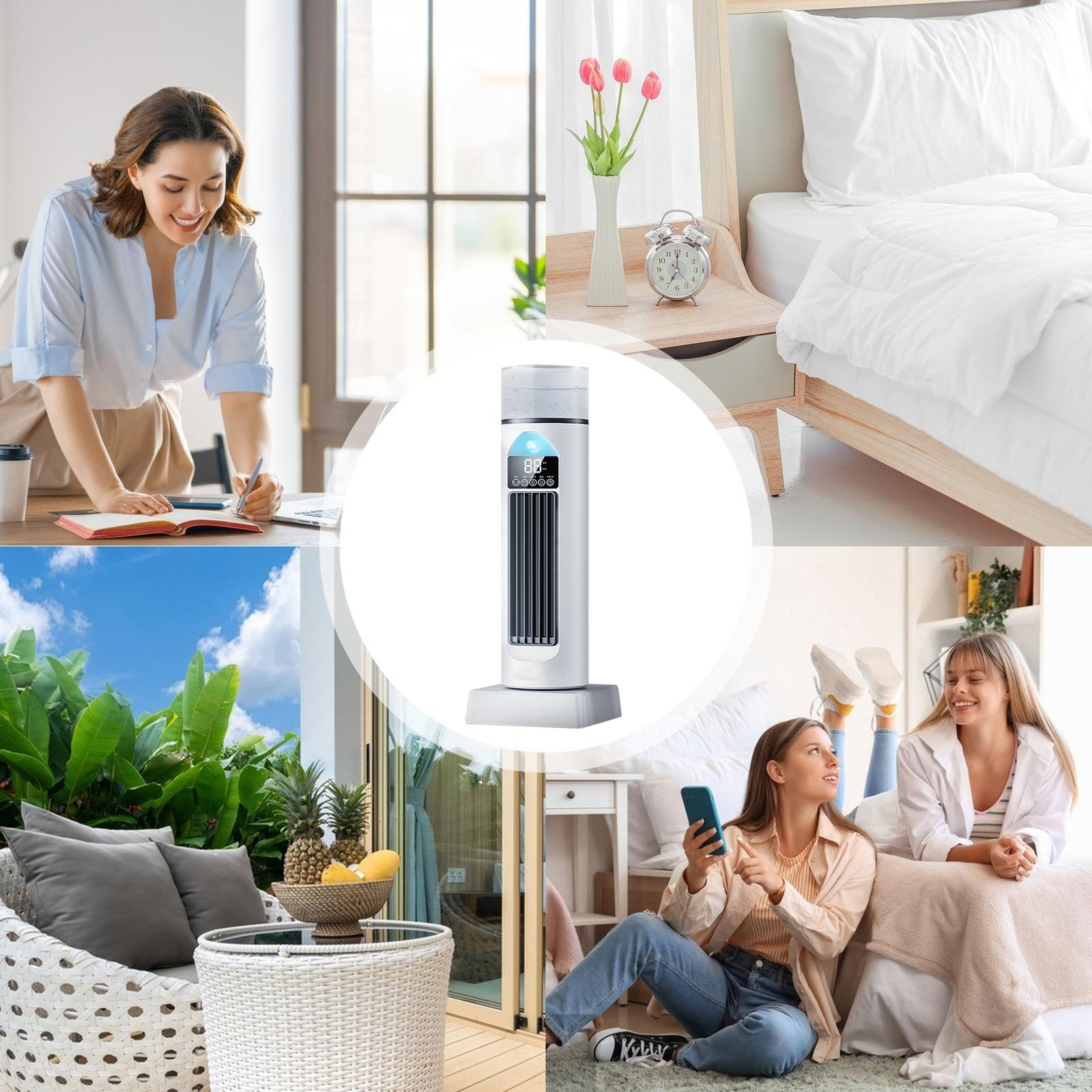 Silent Tower Fan Bladeless Oscillating Cooler Remote 6 Speed Portable AC