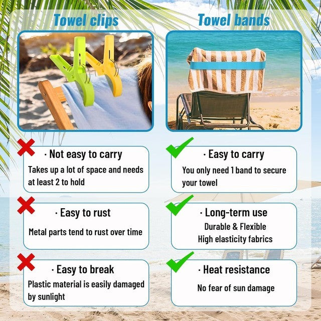 4 Pcs Beach Towel Bands Elastic Sun Loungers Towel Holders Sunbed Towel Straps