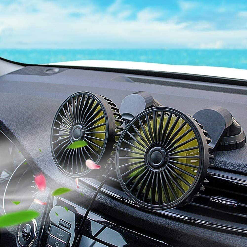 360° Rotatable Car Cooling Air Fan USB Dual Head Car Fan Portable Vehicle Fan