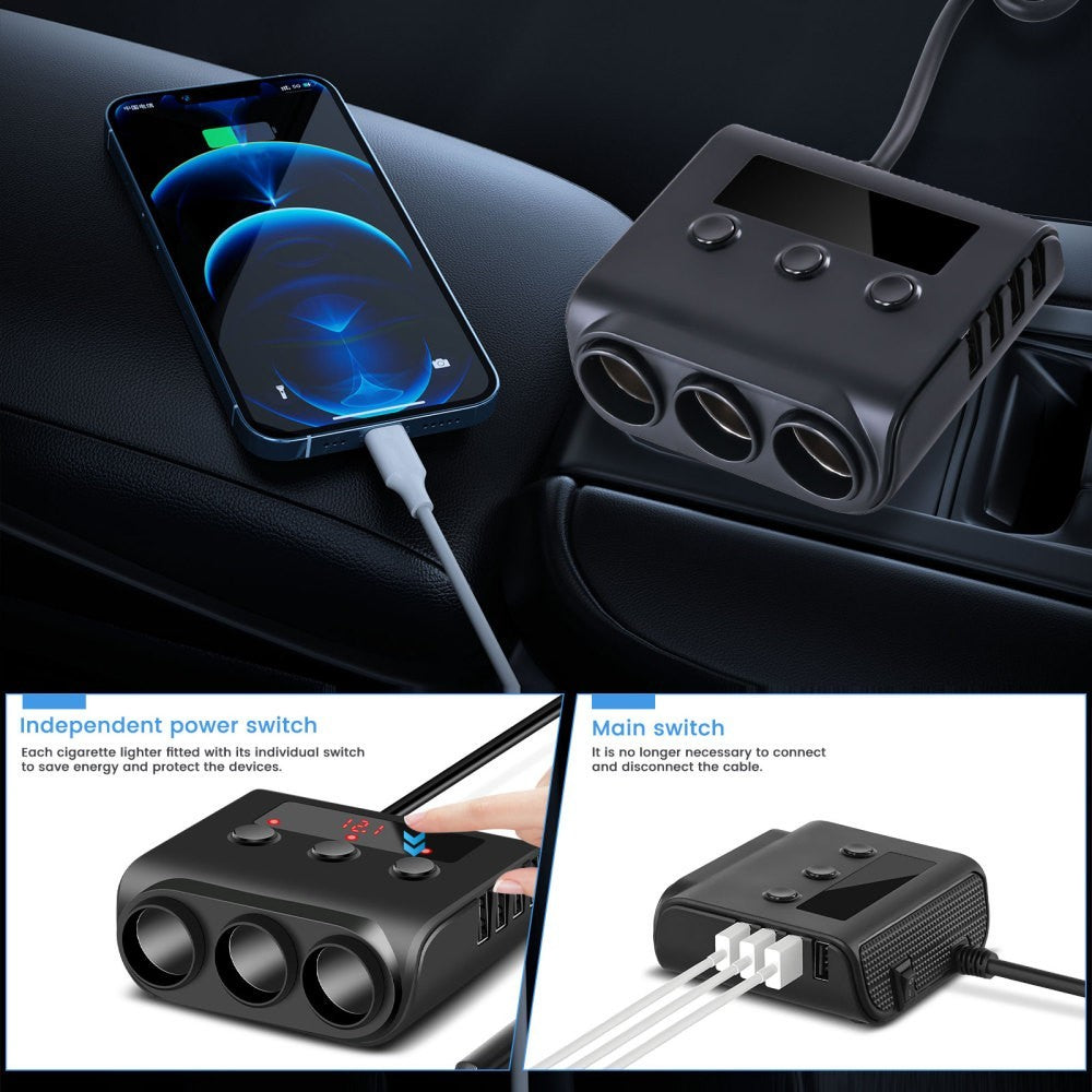 3 Way Cigarette Lighter Socket Splitter 12V 24V 4 USB Plug Multi Charger Adapter