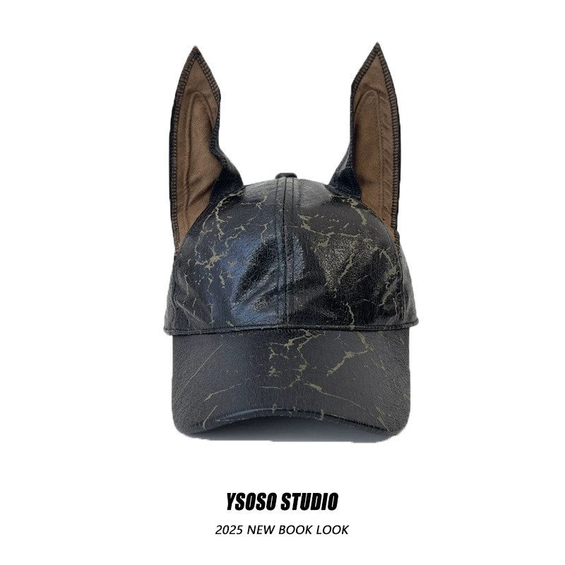 Leather Punk Rivet Baseball Cap – Y2K Doberman Ear Unisex Trendy Streetwear Hat