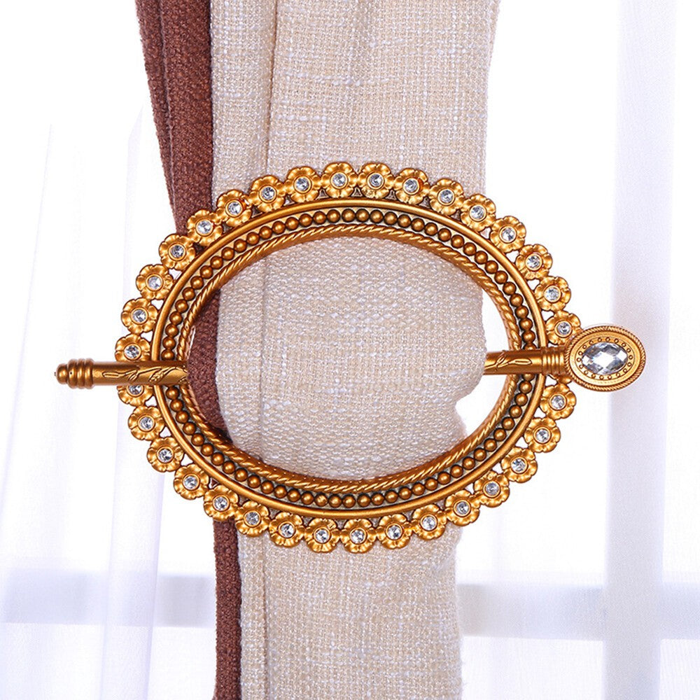 2x Curtain Tie Buckle Ring Clips Tie-Backs Buckle Holder Drapery Curtain Brooch