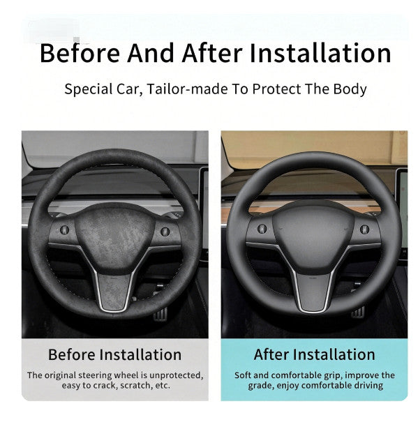 For Tesla Model 3 17-23 Y 20-23 Steering Wheel Cover Hand-Stitching Leather Wrap