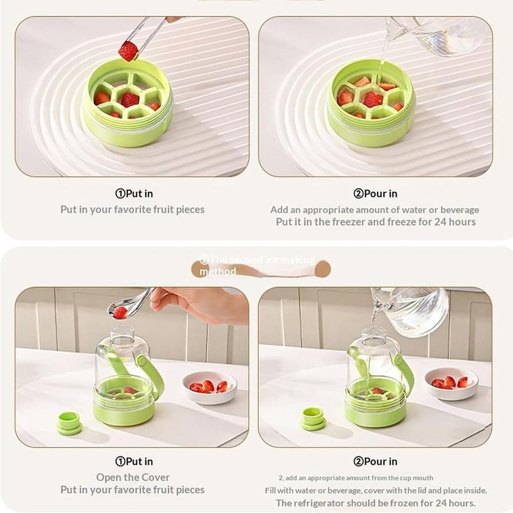 2 in 1 Ice Cube Bottle, Portable Ice Cube Water Bottle with Handle