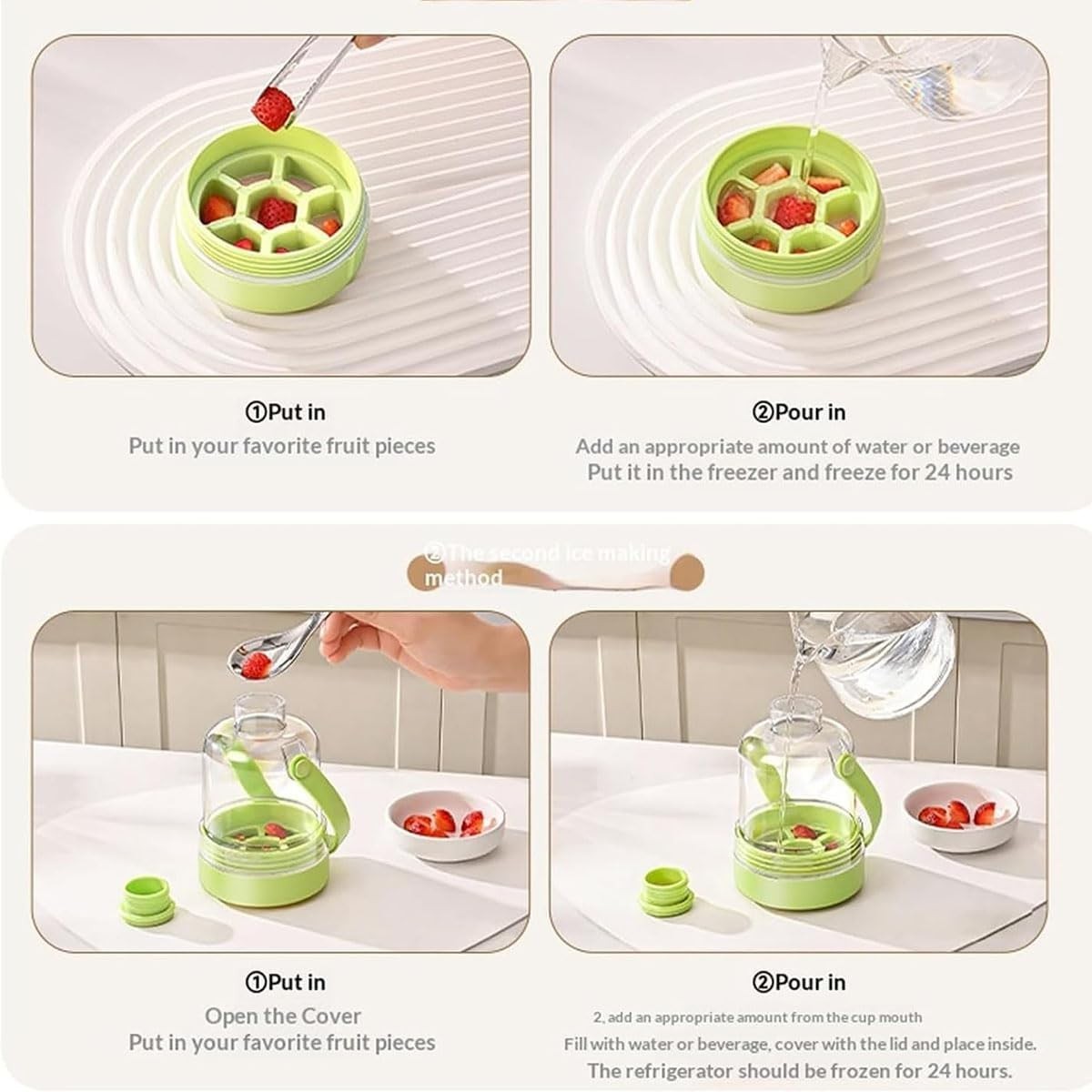 2 in 1 Ice Cube Bottle, Portable Ice Cube Water Bottle with Handle
