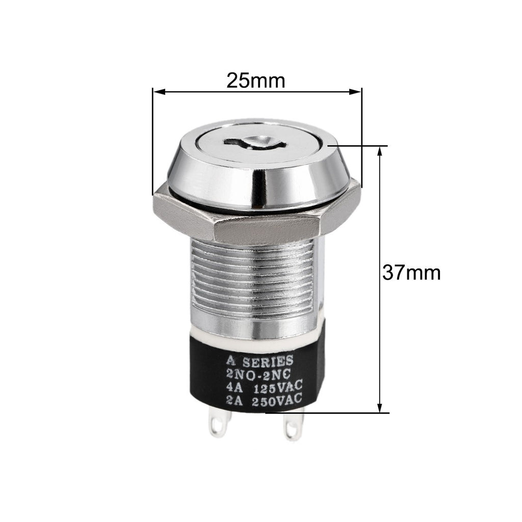 19mm 2 Positions Key Locking Push Button Switch With 2 Keys 2NC-2NO S2803