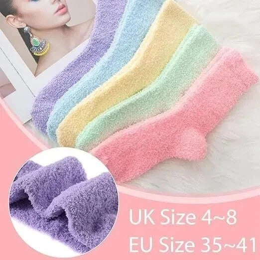 5 Pairs Women Soft Fluffy Cosy Bed Socks Warm Lounge Slipper Fleece Sock Winter