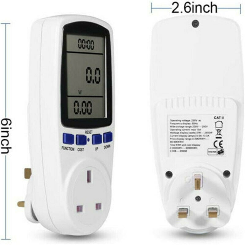Electricity Usage Monitor Power Consumption Meter UK Plug In Watt Kwh Analyser