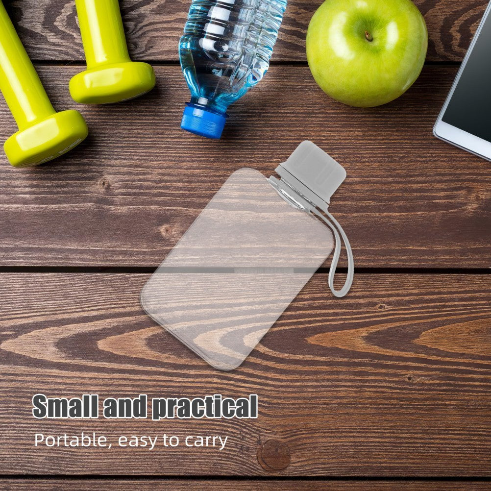Portable Flat Water Bottle, 240ml 8oz Plastic Sports Water Flask, Transparent