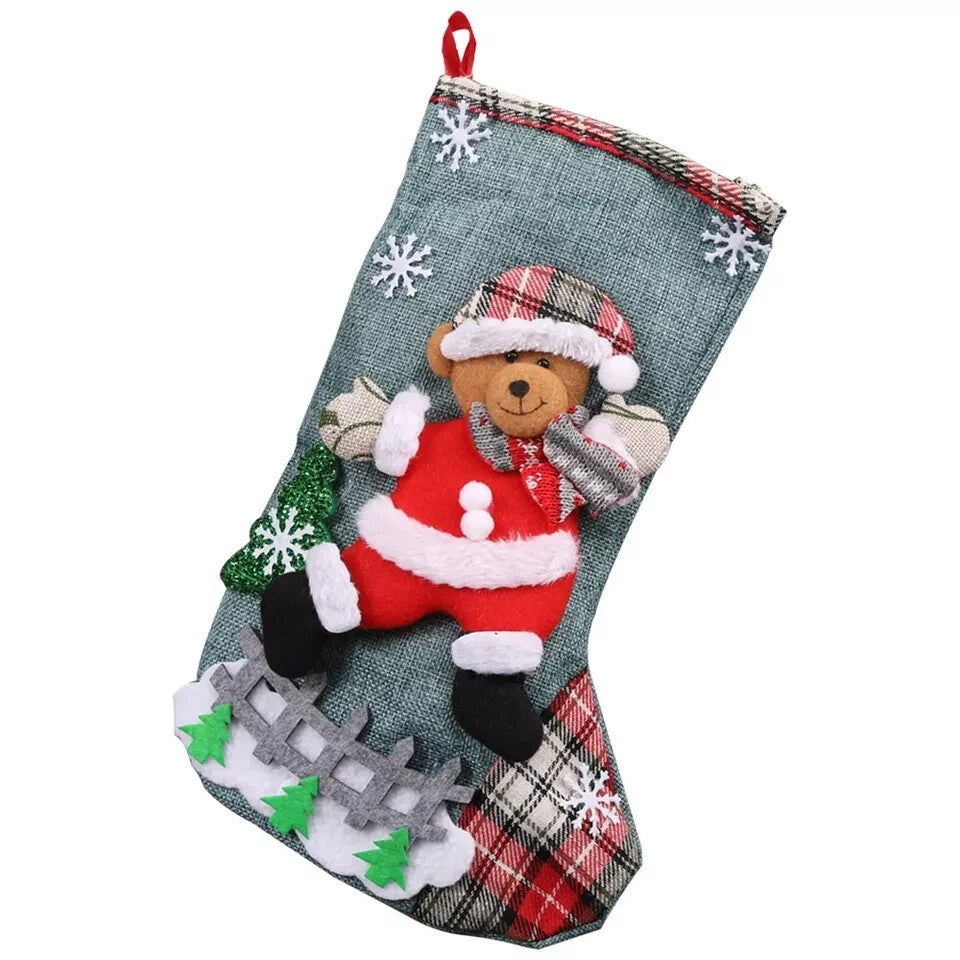 4x Jute Hessian Christmas Stocking Santa Sock Sack Xmas Gift Bag Tree Decoration