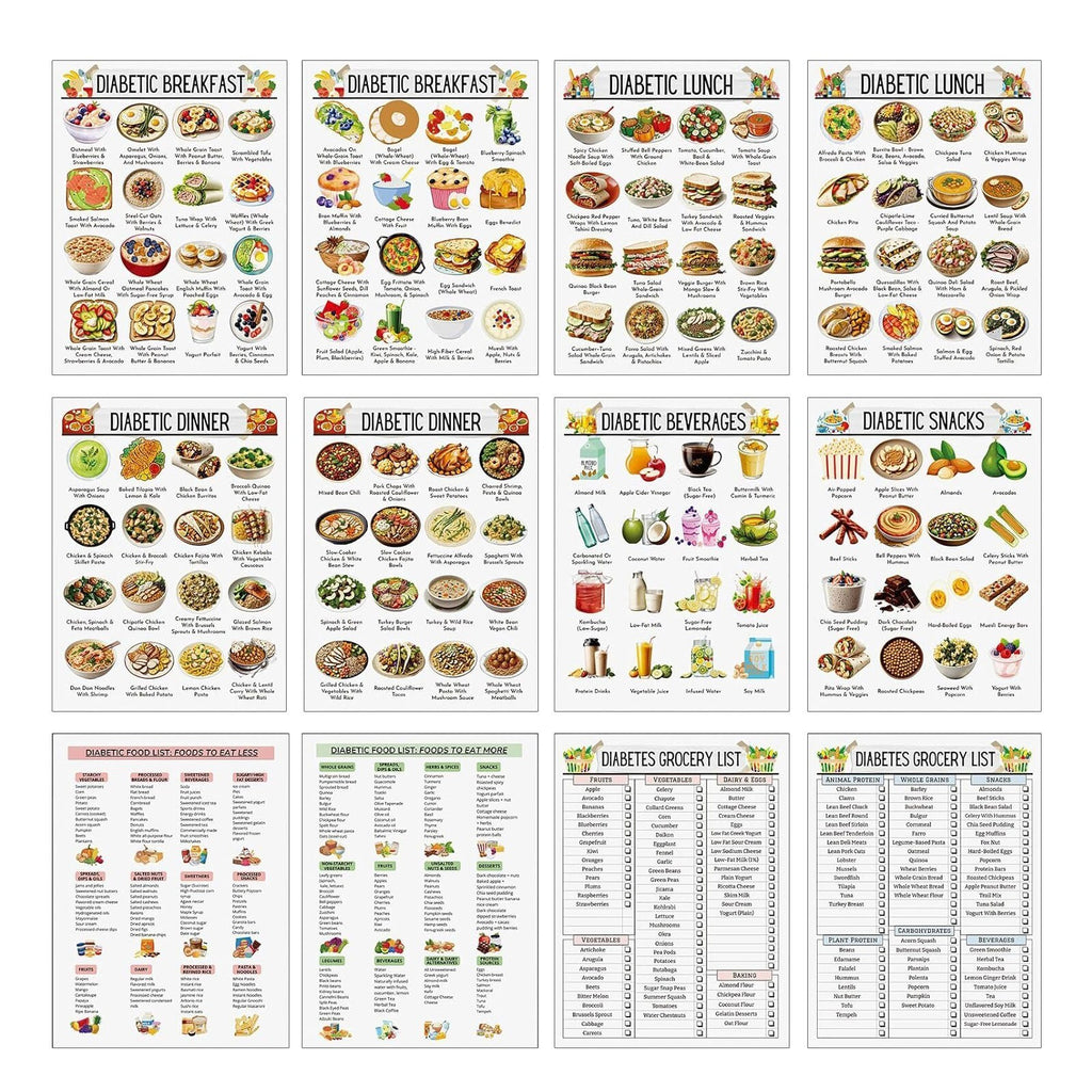 12PCS Laminated Diabetes Healthy Food List Meal Planning Reference Pamphlet