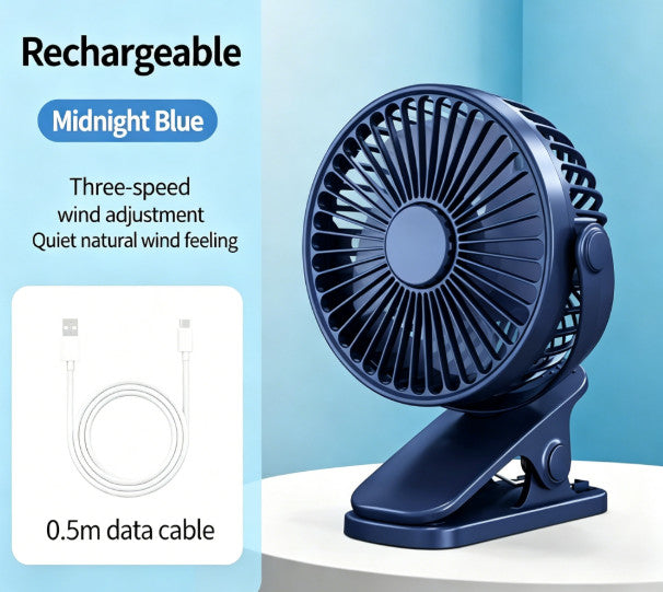 Portable Clip on Fan Rechargeable Operated Small Powerful 3 Speed Quiet