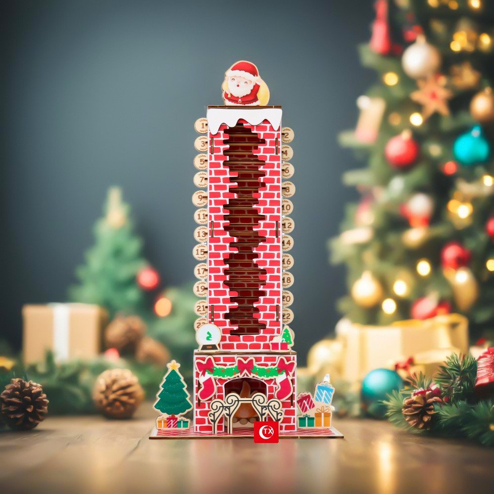 3D Santa's Chimney Advent Calendar, 24 Detachable Christmas Tabletop Decoration