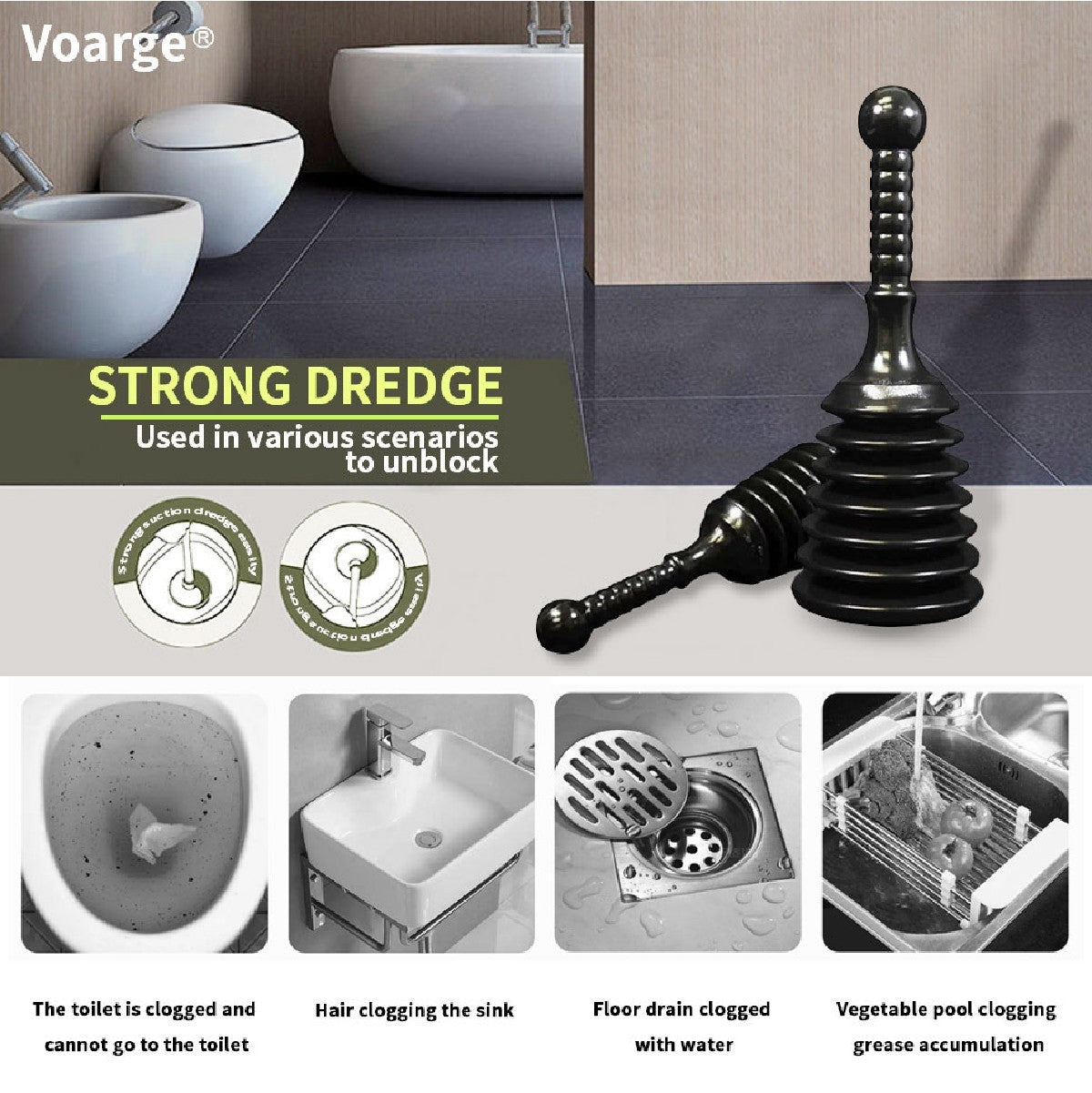 Heavy Duty Sink Plunger Clear Unblock Unclog Drains Sinks Toilets Showers Waste