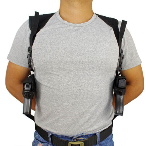 Tactical hand gun shoulder holster black under arm double soft pistol holster@