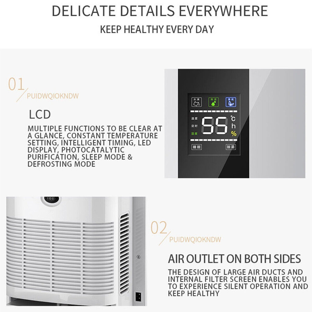2.2L Large Dehumidifier Portable Quiet Home Air Dryer for Mould Moisture Damp