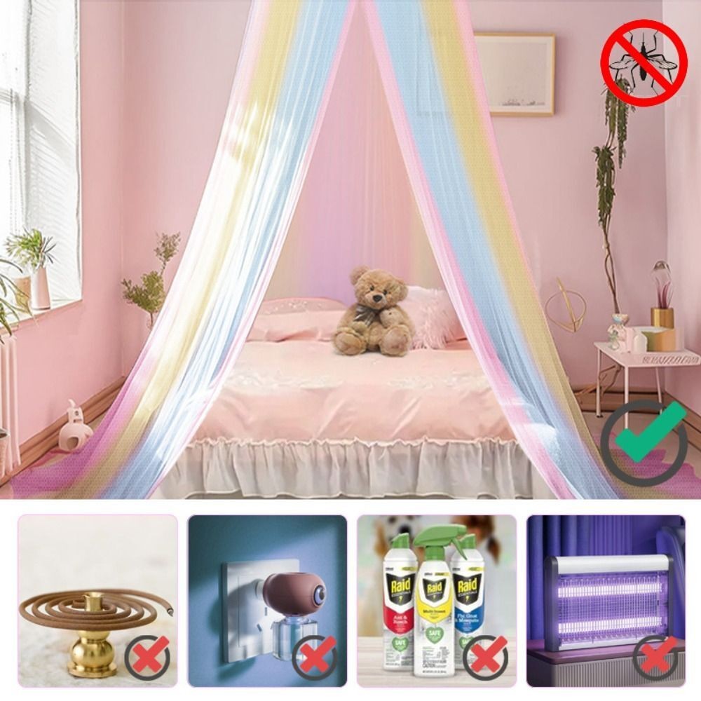 1pc Netting Canopy Bed Canopy Rainbow Color Bed Tent Dome Mosquito Net Summer
