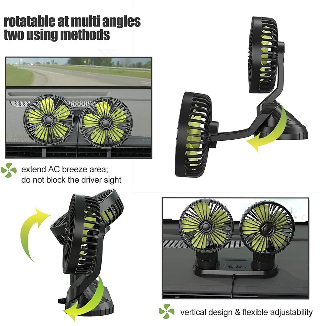 360° Rotatable Car Cooling Air Fan USB Dual Head Car Fan Portable Vehicle Fan