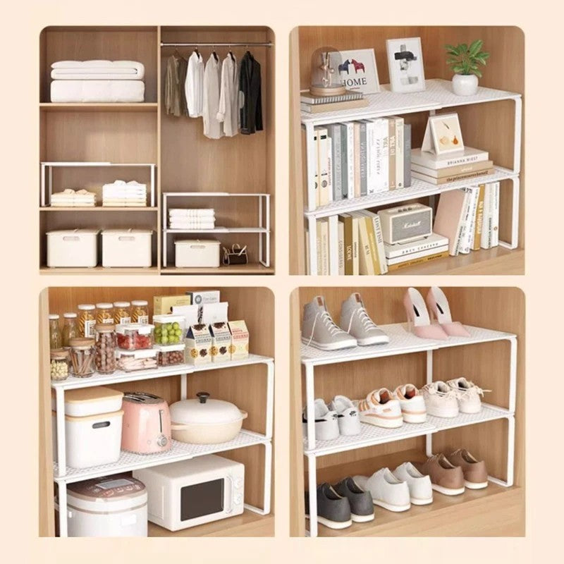Metal Closet Shelf Adjustable Stackable Shelves DIY Wardrobe Organizer Cabinet