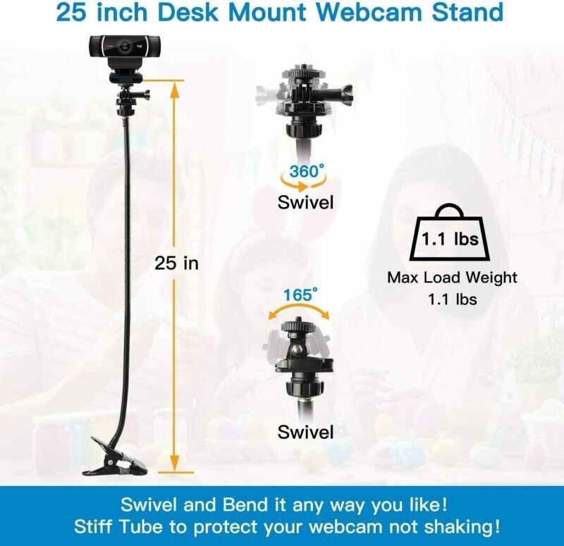 25 Inch Webcam Stand Flexible Desk Mount Clamp Gooseneck Stand
