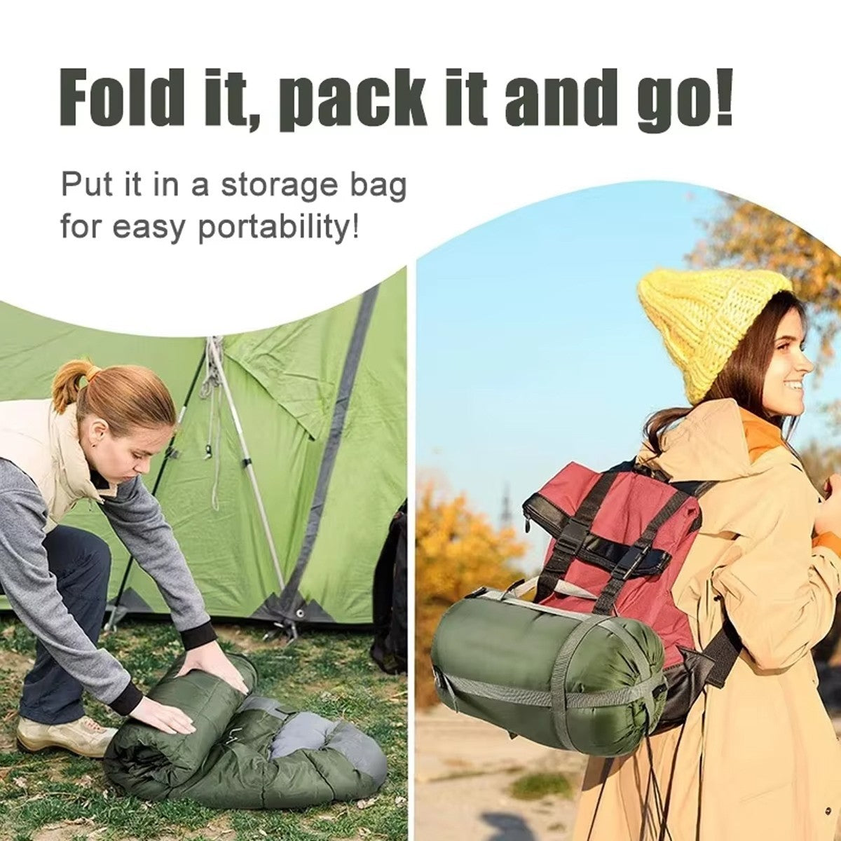 3 Season Sleeping Bag Waterproof Lightweight Camping Hiking Envelope Adult Green