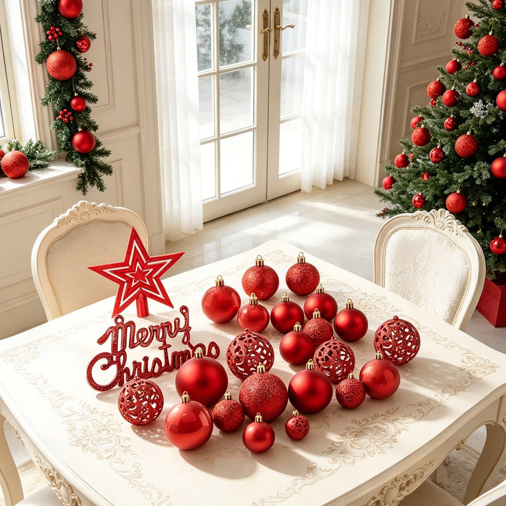 102 Christmas Baubles Tree Hanging Balls Xmas Party Beads Ornament Mixed Sizes