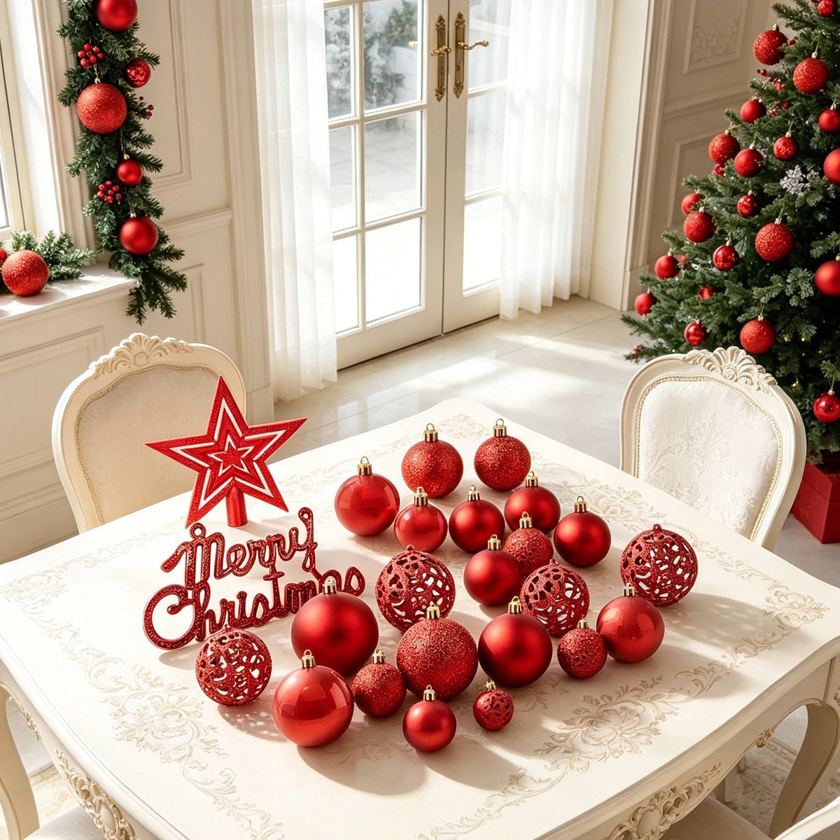 102 Christmas Baubles Tree Hanging Balls Xmas Party Beads Ornament Mixed Sizes