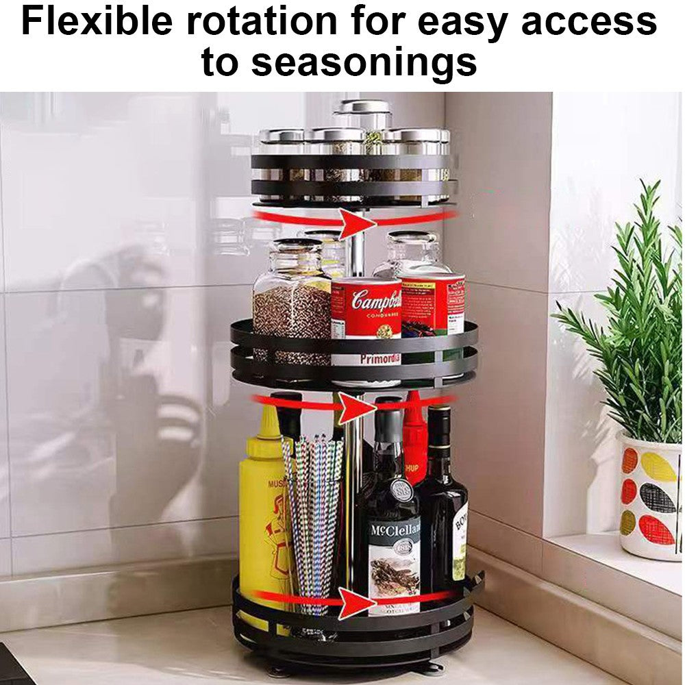 3 Tier 360° Rotating Spice Rack Rotatable Steel Kitchen Seasoning Organizer UK