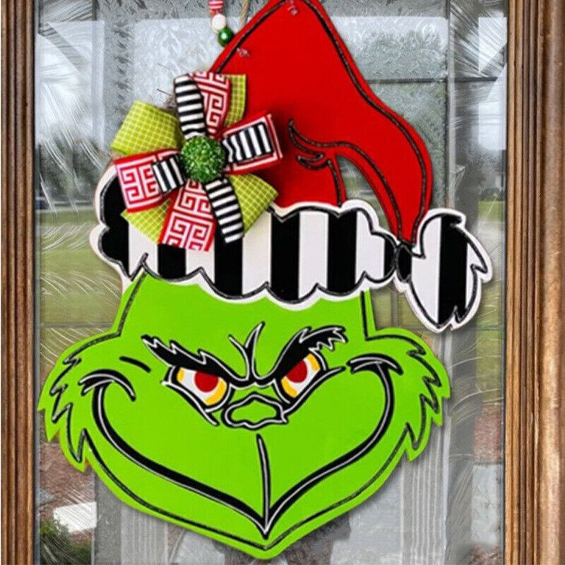 Grinch Christmas Wooden Wreath Front Door Welcome Sign Home Decorations