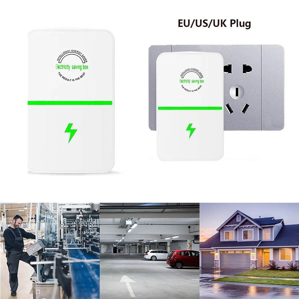 2x Electricity Saving Box UK Adapter Intelligent Power Factor Cost Saving Device