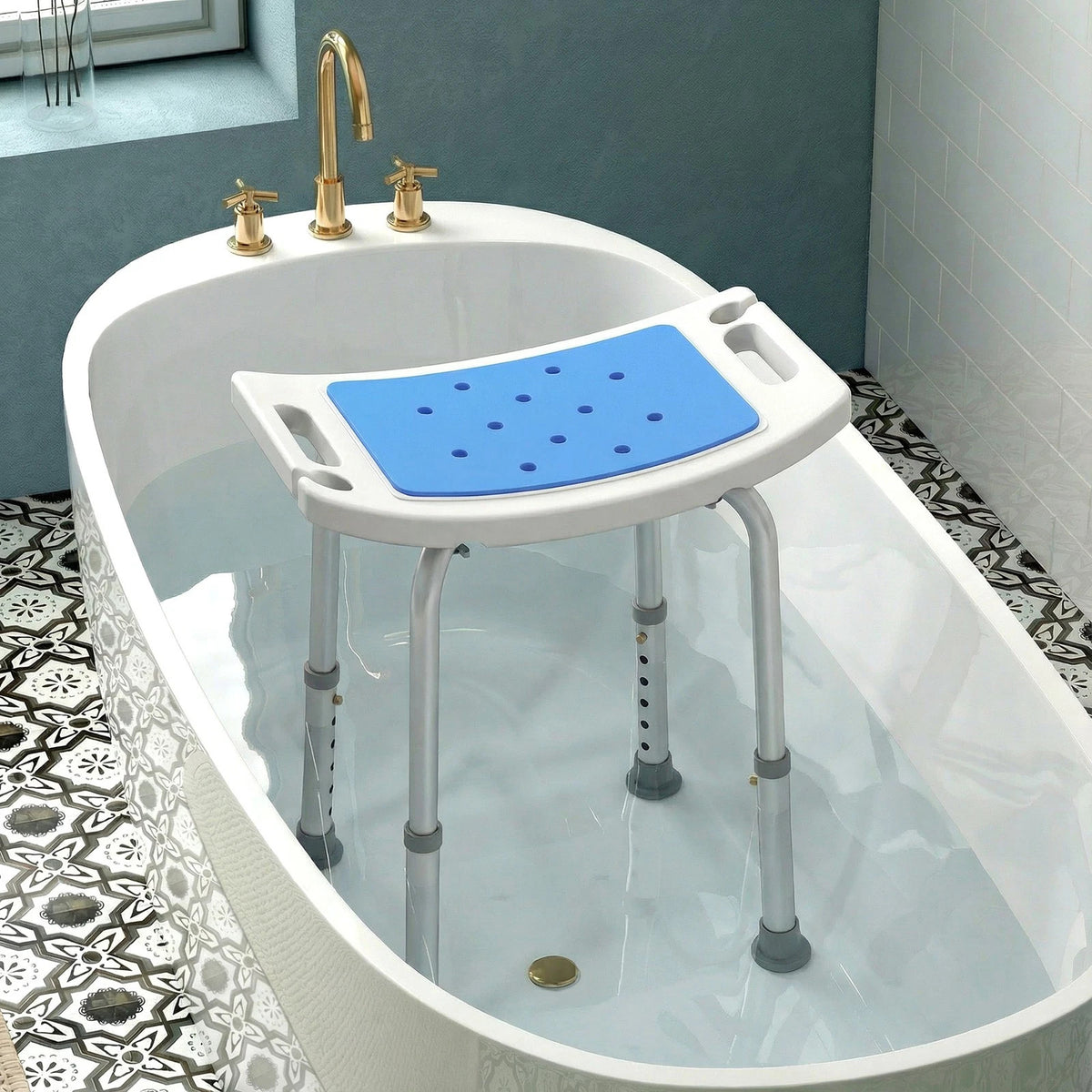 Portable Bath Chair Shower Stool Seat Bench Bathroom Safety Aid Aluminum 6Height