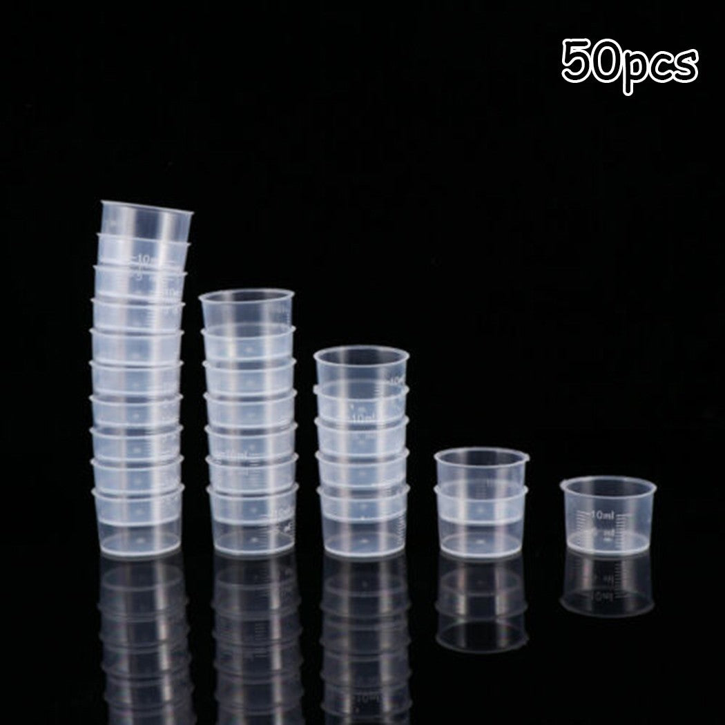 50pcs Plastic Measuring Cups 10ml Plastic Laboratory Pharmacy Kitchen Tool