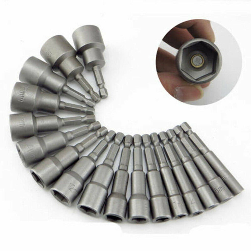 14pcs 6 -19mm 1/4" Nut Driver Bit Set Hex Magnetic Metric Socket Impact Drill UK