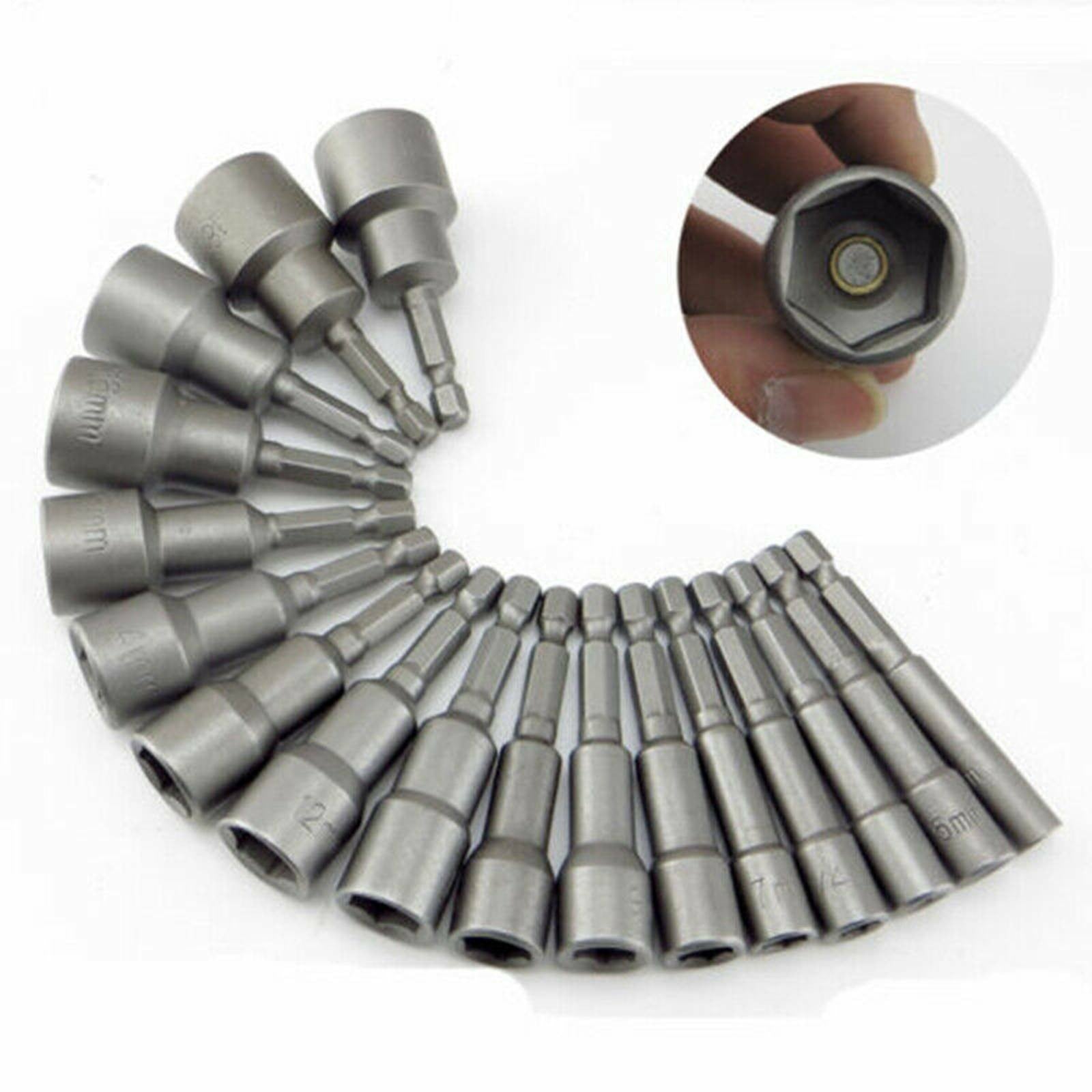 14pcs 6 -19mm 1/4" Nut Driver Bit Set Hex Magnetic Metric Socket Impact Drill UK