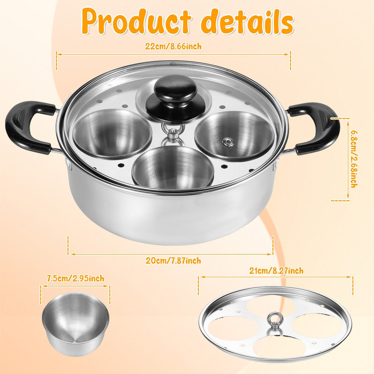 Egg Poacher Stainless Steel Poached Egg Maker Pot Egg Poaching Pan with 4 UK