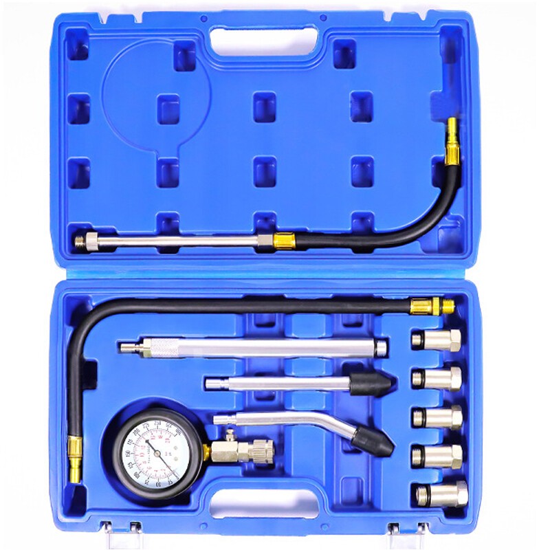 11PCS Petrol Engine Compression Tester Kit Fuel Cylinder-Pressure Gauge Tool Set