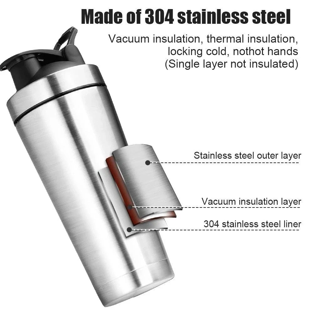 739ML Metal Protein Shaker Bottle Leakproof Sports Mixer Cup with Mixing Ball