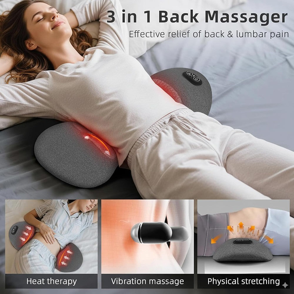 Heated Back Massager Lumbar Support Pillow with Vibration Lower Back Waist UK