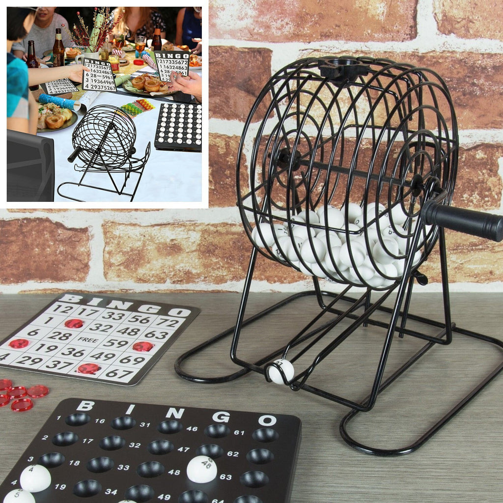 Traditional Bingo Set Wire Cage Bingo Ball Lotto Game Party Card Marker Ticket