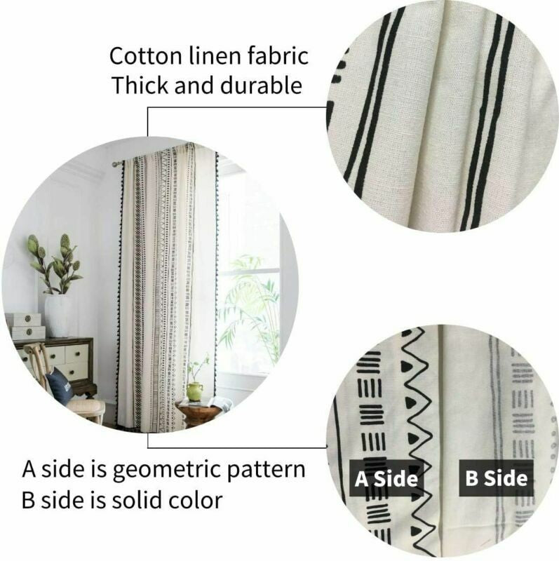 Geometric Tassels Panel Window Curtain Bohemian Cotton Linen Window Drapes