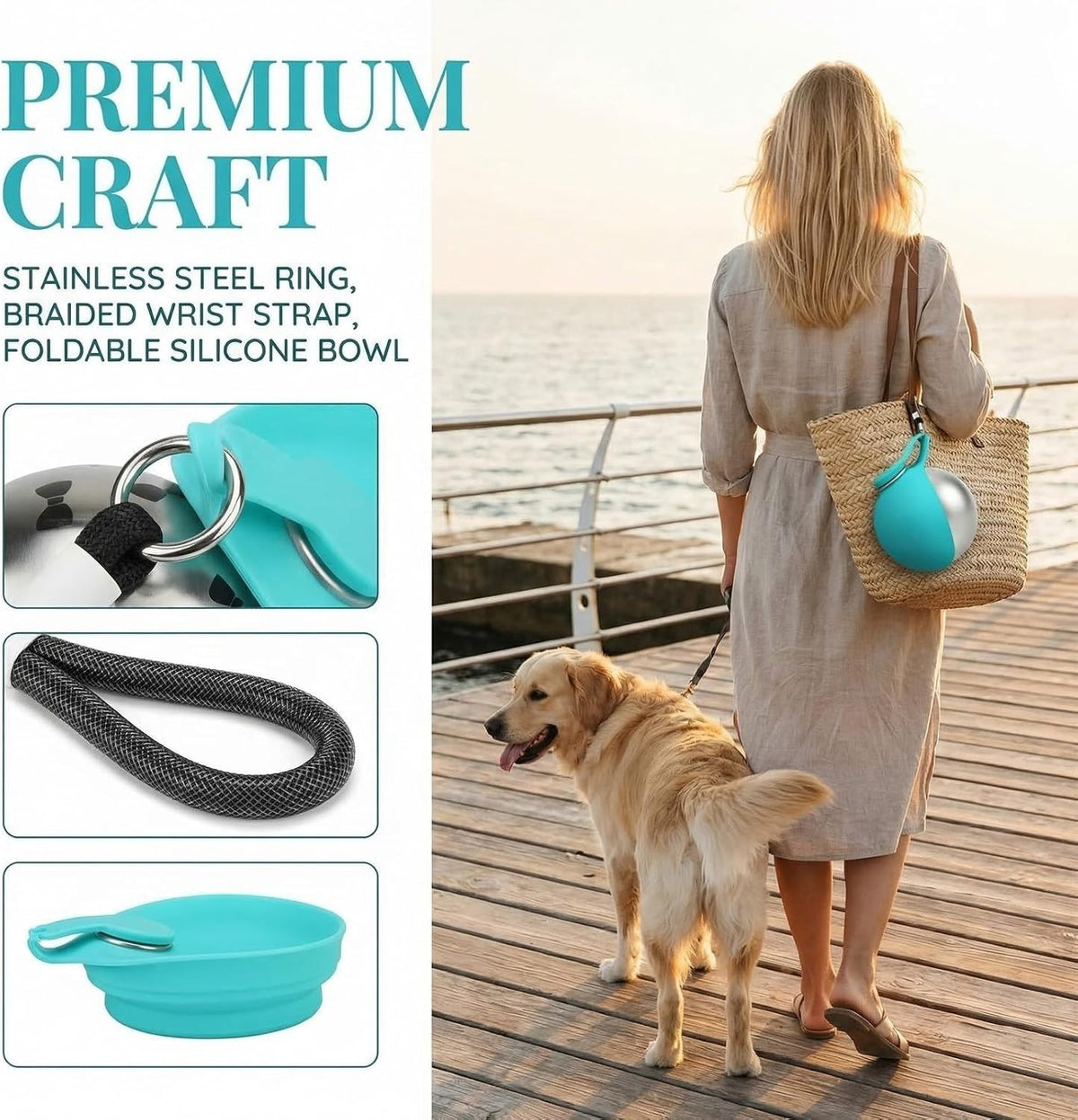 Foldable Pet Water Bottle for Travel, 2 in 1 Portable Dog Water Bottle with Bowl