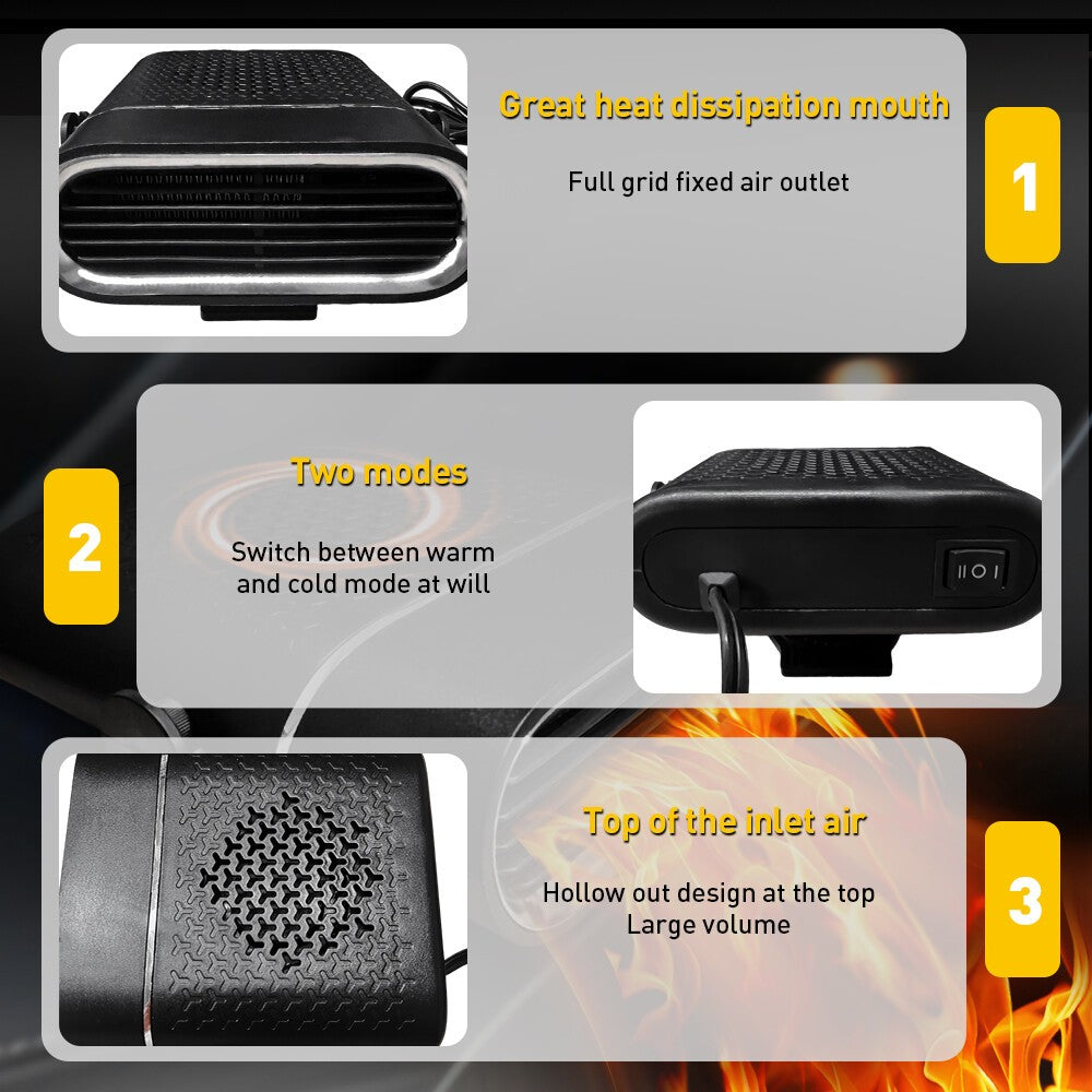 12V 150W Electric Heating Car Van Heater Defogger Demister Cooler Fan Portable