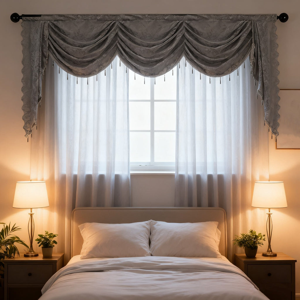 Swag for Windows Waterfall Valance Curtains Beaded Sheer Voile Drapes for Home