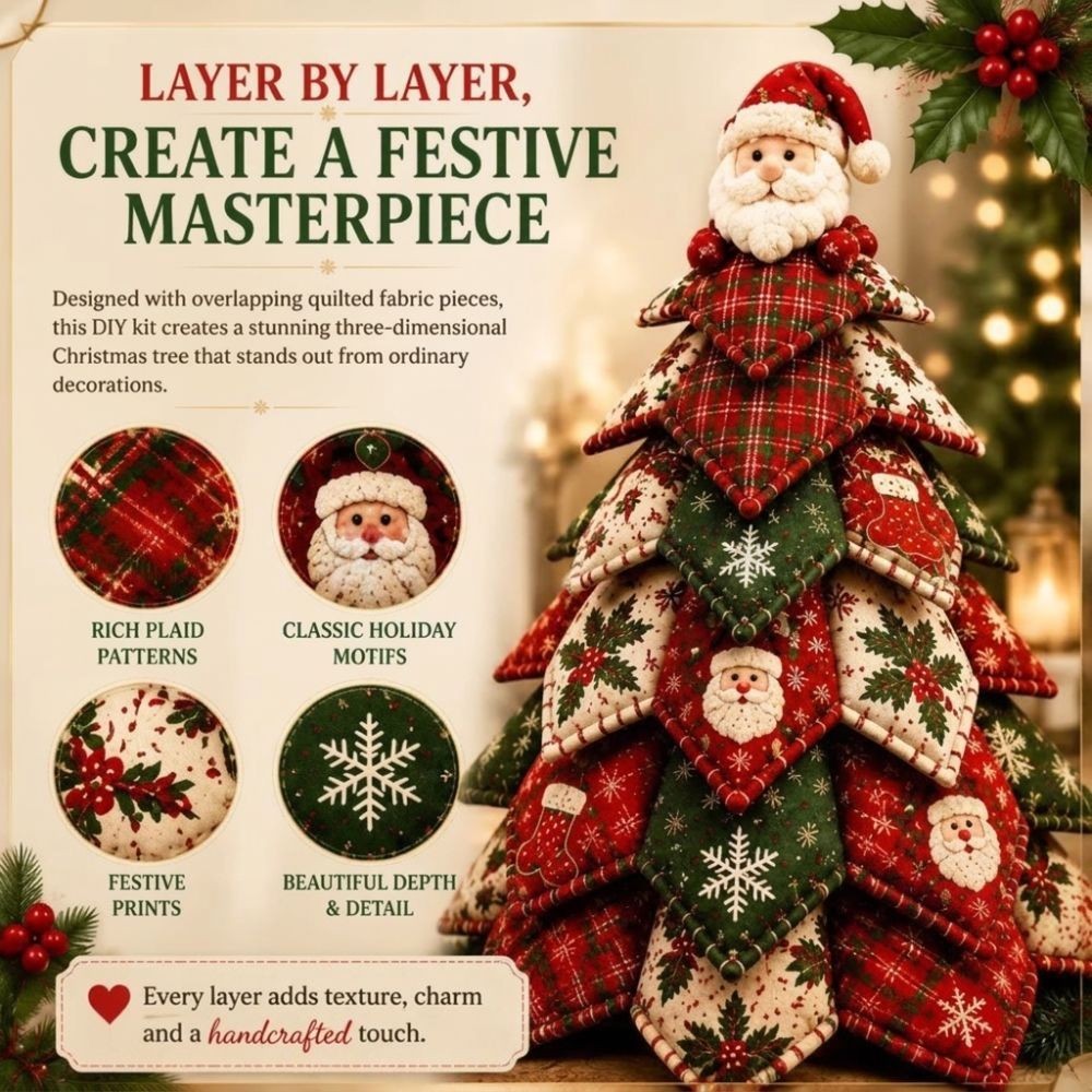 DIY Quilted Christmas Tree Kit Vintage Style Handcraft Fabric Patchwork Tree