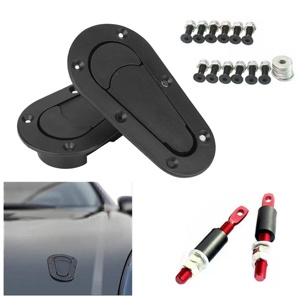 UK Motorsport Quick Release Bonnet Catches Plus Flush Locking Pin Kit Black Aero