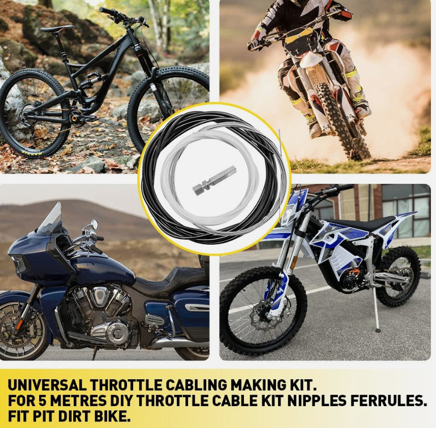 5 Metres Motorcycle Diy Throttle Cable Kit Nipples Ferrules Fit Pit Dirt Bike
