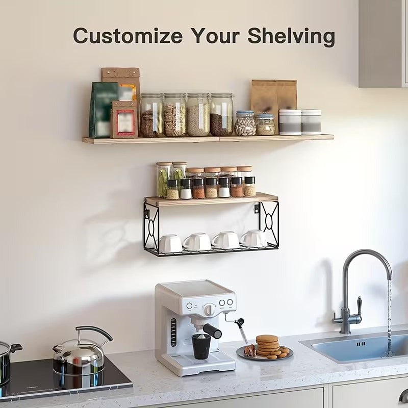 3-Pack Bathroom Shelf with Metal Storage Basket Wall Mounted Floating Shelves