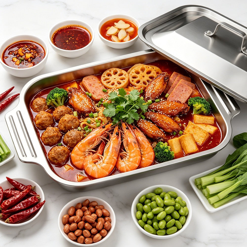 Stainless Steel Baking Tray With Lid Food Storage Pan Dish Oven Tray Container