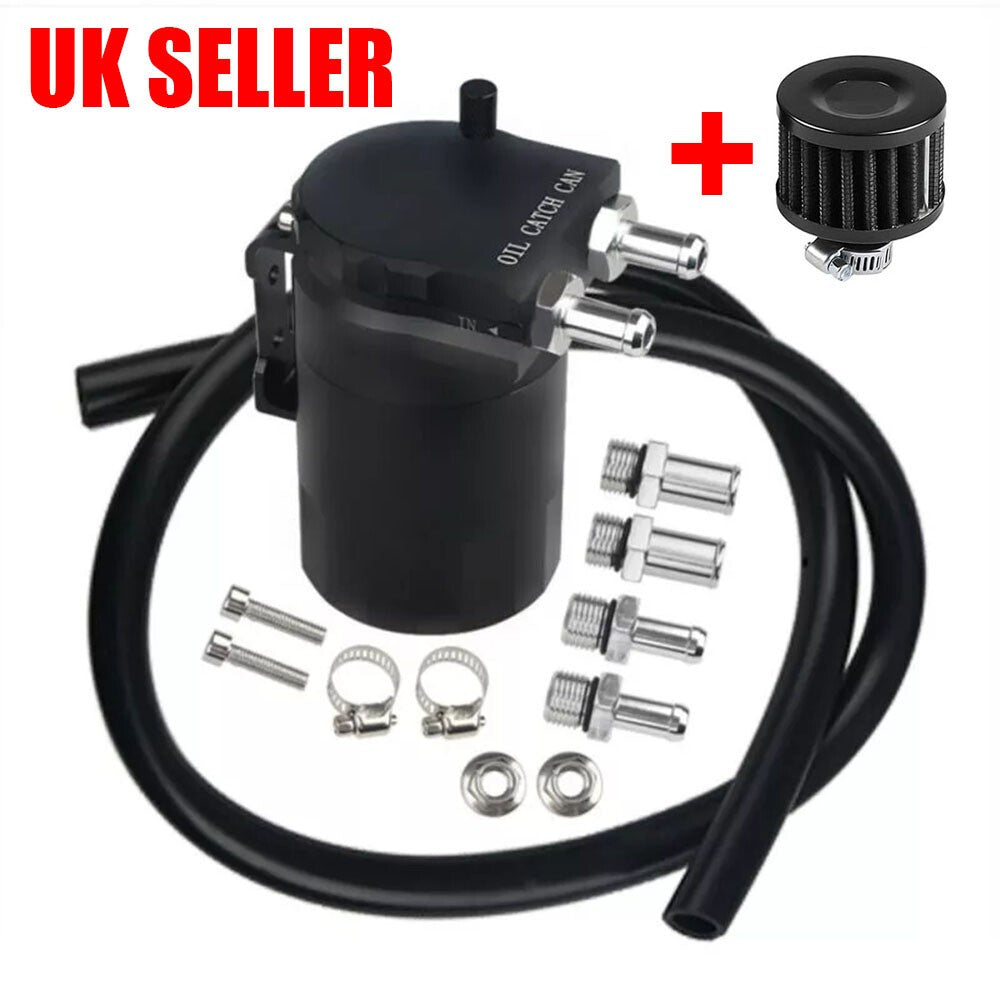 Car Oil Catch Reservoir Breather Can Tank + Filter Kit Cylinder Aluminum Engine